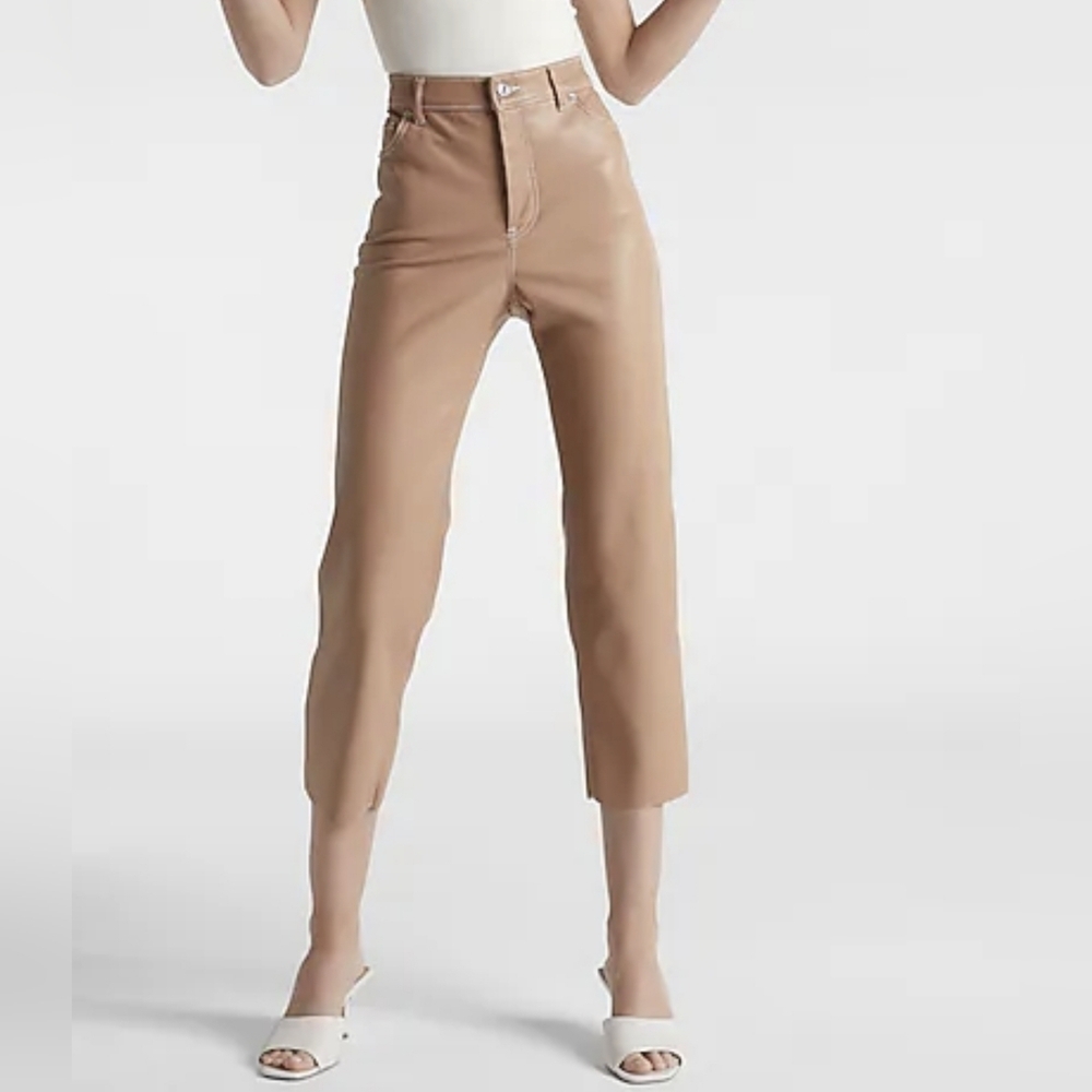 Express Women's Cropped Super High Waisted Faux Leather Straight Leg Pant